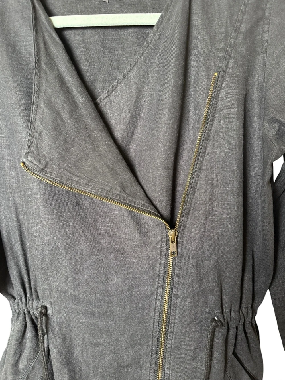 Michael Stars Small LINEN Charcoal Long-Sleeve Asymmetrical Zip Shirt Dress